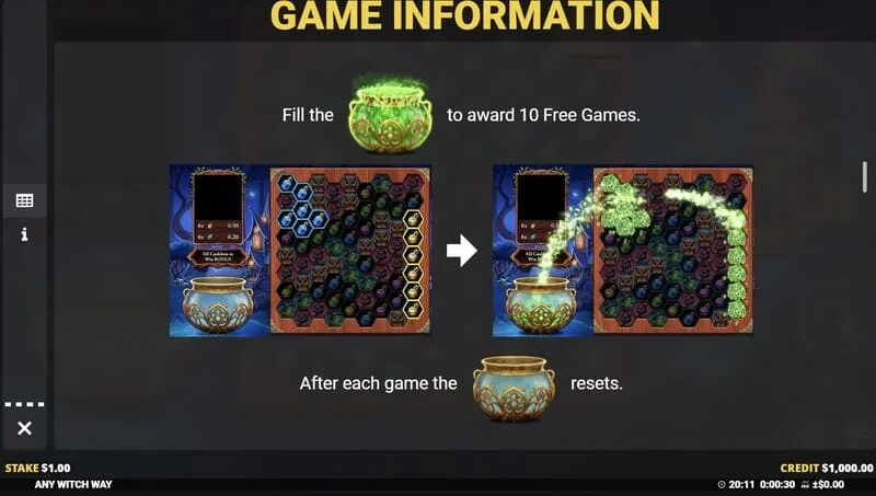 Any Witch Way – fuld kedel og Free Games aktiveret